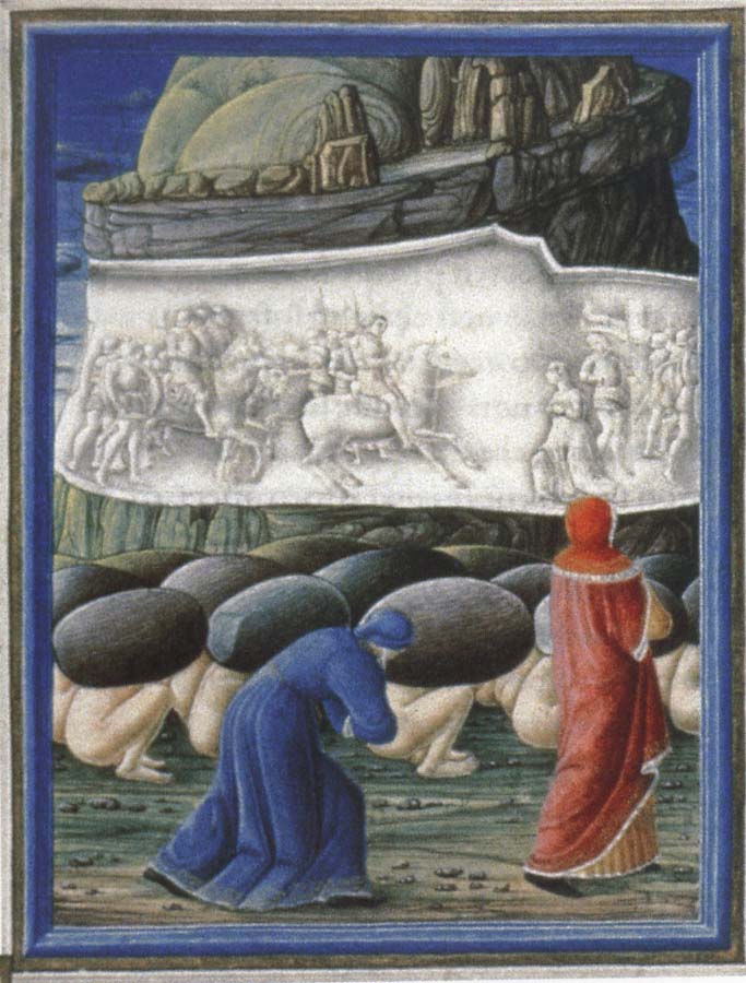 Guglielmo Girardi Dante,Guided by virgil bows before a relief depicting Emperor Trajan and the widow in canto X of the Purgatorio